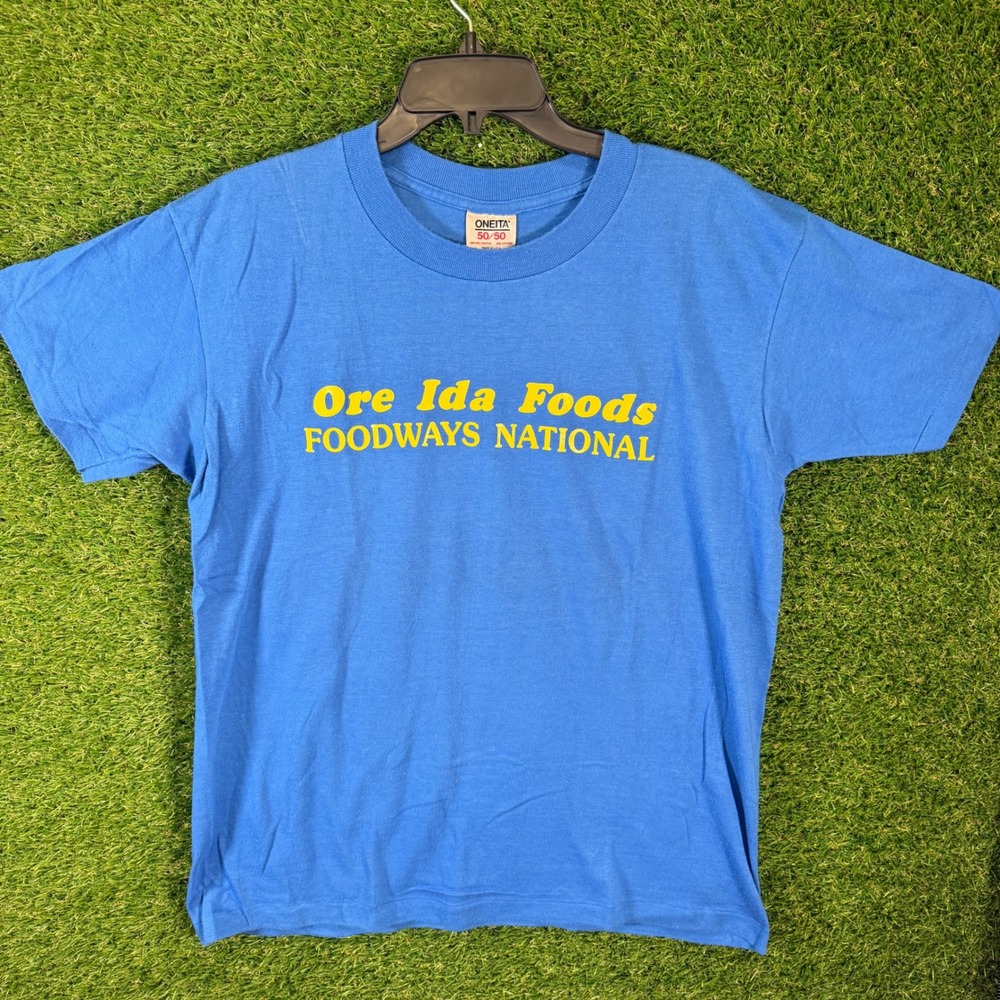 Vintage Oneita 50/50 T Shirt Ore Ida Foods Foodways National KAID TV‎ Mens L USA
